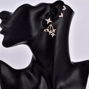 Gold Chevron V Shaped & Stars Crystal Earrings Set